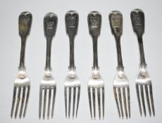 Georgian harlequin set of six hallmarked silver Fiddle and Thread pattern dessert forks, London