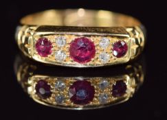 Edwardian 18ct gold ring set with rubies and diamonds, Birmingham 1908, 3.4g, size O
