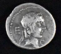 Roman Republic silver Denarius of C Calpirnius Piso L f Frugi 67BC VF, bust of Apollo Rt, rev