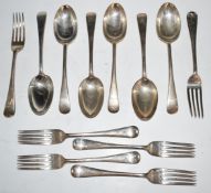 Six George V hallmarked silver dessert forks together with six dessert spoons, London 1931, maker
