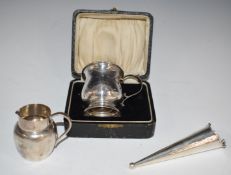 Cased hallmarked silver christening mug, height 7cm, hallmarked silver jug and a hallmarked silver