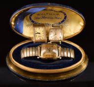 Three gold plated gentleman's Art Deco wristwatches comprising a Waltham in original box, Hamilton