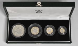 Royal Mint Britannia silver proof coin set comprising four coins, in fitted case
