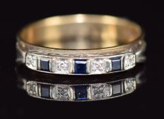 A 9ct gold ring set with sapphires and diamonds, 2.3g, size M