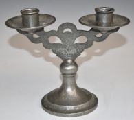 Tudric Pewter for Liberty & Co two branch candelabra, shape number 01632, width 19.54cm