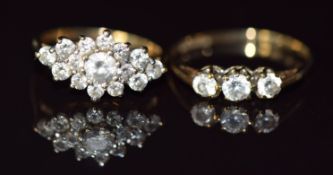 Two 9ct gold rings set with cubic zirconia, 3.6g, sizes P & K