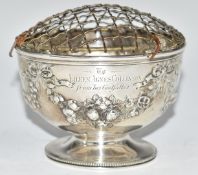 Victorian hallmarked silver rose bowl with embossed swag decoration, London 1874, maker Alexander