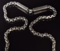 Victorian or earlier silver chain made up of rectangular links, 66cm long, 209g
