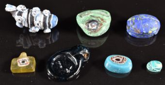 Venetian glass face ring, glass Egyptian scarab beetle, glass seal pendant, Venetian glass eye