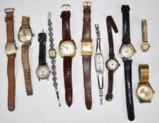 Eleven various ladies and gentleman's wristwatches including an Accurist 9ct gold example,