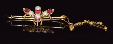 Indian fly/ insect brooch set with rubies and pearls by Ardeshir & Byramji, London and Bombay