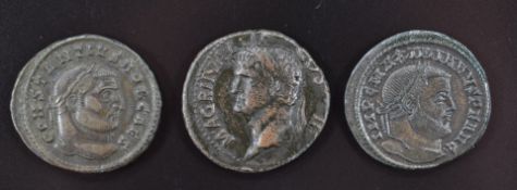 Three Roman Imperial bronze coins comprising As Agrippa (under Caligula) 27BC-69AD, NVF, two
