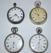 Four hallmarked silver keyless winding open faced pocket watches comprising Thomas Tourle's