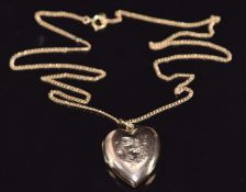 A 9ct gold back and front locket with swallow decoration, on 9ct gold chain, 44cm long, 1.6g