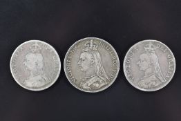 Queen Victoria 1887 Jubilee crown together with two double florins 1887 and 1889