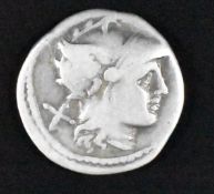 Roman Republic silver Denarius early Anon 169-157BC, GF
