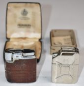 Two petrol lighters comprising a cased Ronson Varaflame and a novelty example in the form of a Jerry