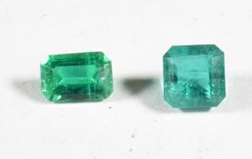 Two loose emerald cut emeralds, 0.2g