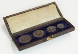 Maundy coins comprising four young head Queen Victoria examples, 1881 4d, 1874 3d, 1871 2d and an
