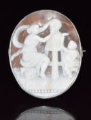 Victorian silver brooch set with a cameo, 5.1 x 4.2cm