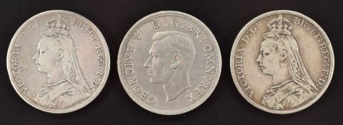 Two Queen Victoria Jubilee crowns 1889 and 1890, together with a 1937 Coronation George VI crown