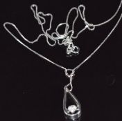 A 9ct white gold chain (1.6g, 52cm) and silver pendant set with cubic zirconia