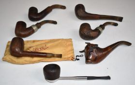 Seven various smoking pipes to including Civic, Twiga, Titan, Peterson's and a novelty bull example