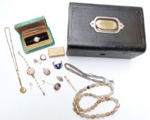 Art Deco rolled gold Bulova watch in original box, pinchbeck/ rolled gold locket and chain, 9ct gold