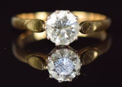 An 18ct gold ring set with a diamond of approximately 1ct, 3.2g, size Q