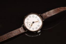 Unnamed silver gentleman's wristwatch with subsidiary seconds dial, luminous hands, Arabic numerals,