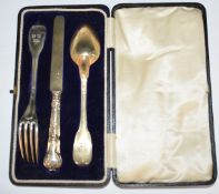 Cased French silver gilt fork, spoon and knife set with French silver marks, maker Cincinnatus