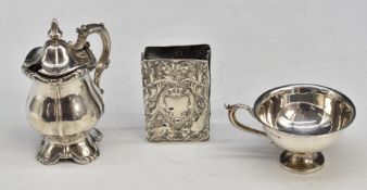 Hallmarked silver cup, Victorian hallmarked silver match box holder with embossed decoration, London