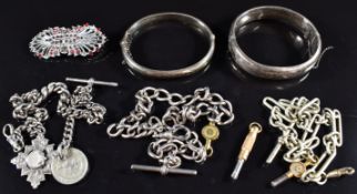 Two hallmarked silver Alberts / watch chains, bracelets, watch keys etc