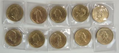 Ten UN single metal UK £2 coins