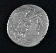 Roman Republic silver Denarius P Aelius Paetus 138BC helmeted head Roma right, rev The Dioscuri
