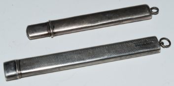 French silver pencil with enamel detail reading Menton and crest, together with scissors in a silver