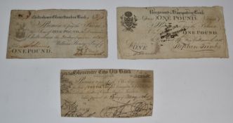 Three 19thC Provincial banknotes including Gloucester City Old Bank (Jeremy Woods), Cheltenham and