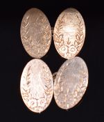 A pair of 9ct rose gold cufflinks with floral decoration by JA & S, 6g