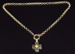 An 18ct gold cross pendant on 18ct gold chain made up of circular links, 21.1g, 40cm