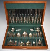 Silver plated twelve place setting canteen of cutlery with beaded edge design, width of canteen 47.