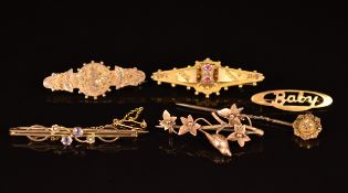 Edwardian 9ct gold brooch set with a rose cut diamond and paste, Birmingham 1906, 9ct gold brooch