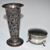 Hallmarked silver dressing table pot with engraved decoration, diameter 7cm, together with a