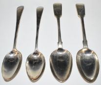 Four hallmarked silver tablespoons comprising a pair of Old English pattern examples, London 1796,