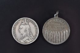 Queen Victoria 1892 Jubilee crown and a commemorative coin/medal for 'The Wall of Stakes'