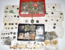 A collection of metal detector finds to include possible Roman chariot fittings, hammered silver