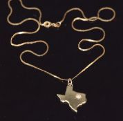 A 14k gold pendant set with a diamond (2.2g) on 9ct gold chain, 1.2g