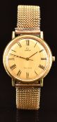 Omega gentleman's wristwatch ref. 131.019 SP with black hands and Roman numerals, gold dial, gold