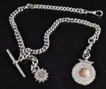 Hallmarked silver double Albert with fobs, 45.8g, 35cm