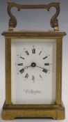 Wellington English brass cased carriage clock with enamelled dial, Breguet style hands and