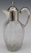 Victorian hallmarked silver mounted cut glass claret jug, London 1900, maker William Comyns &